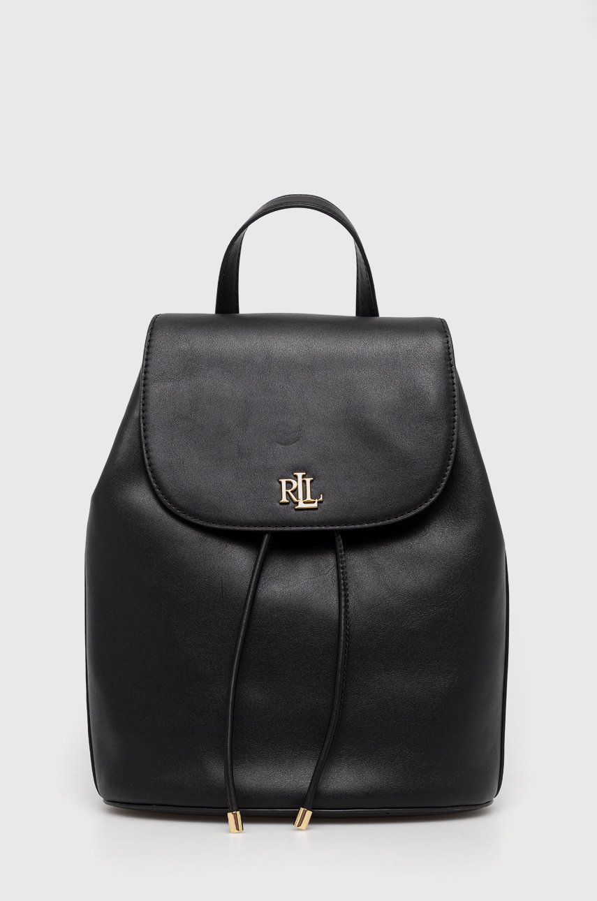 Levně Kožený batoh Lauren Ralph Lauren dámský, černá barva, malý, hladký, 431876726001
