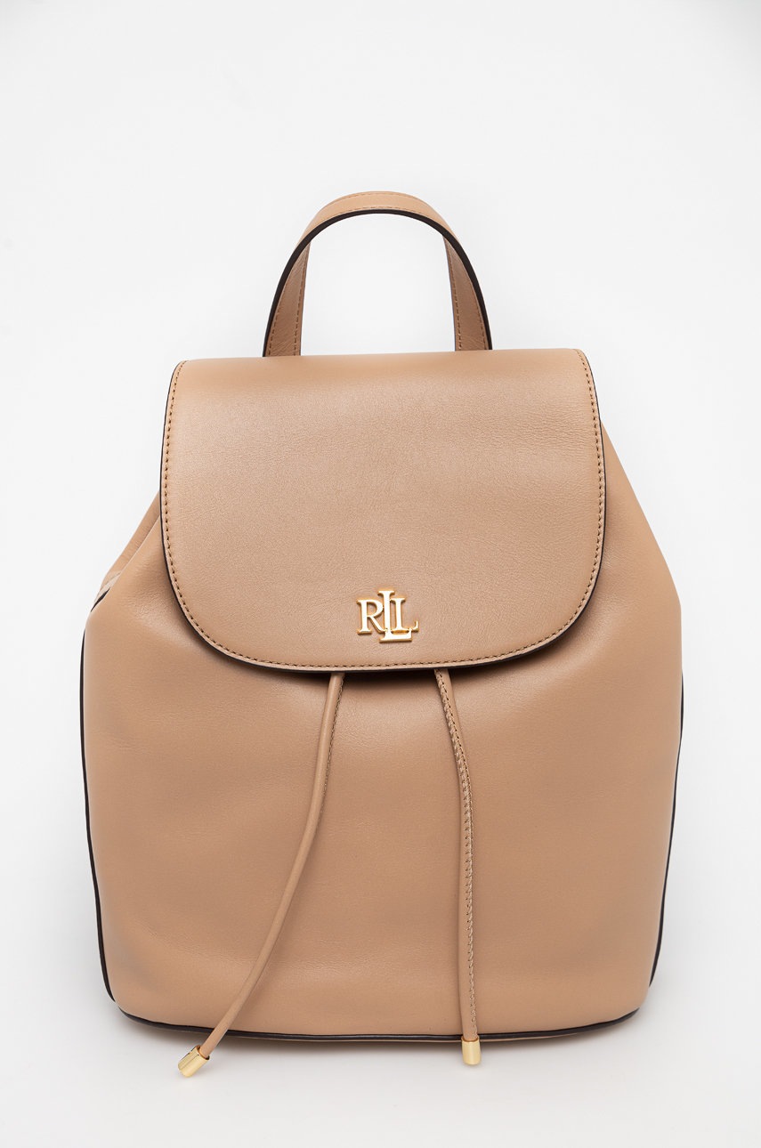 

Кожена раница Lauren Ralph Lauren в бежово малък размер с изчистен дизайн, Бежов