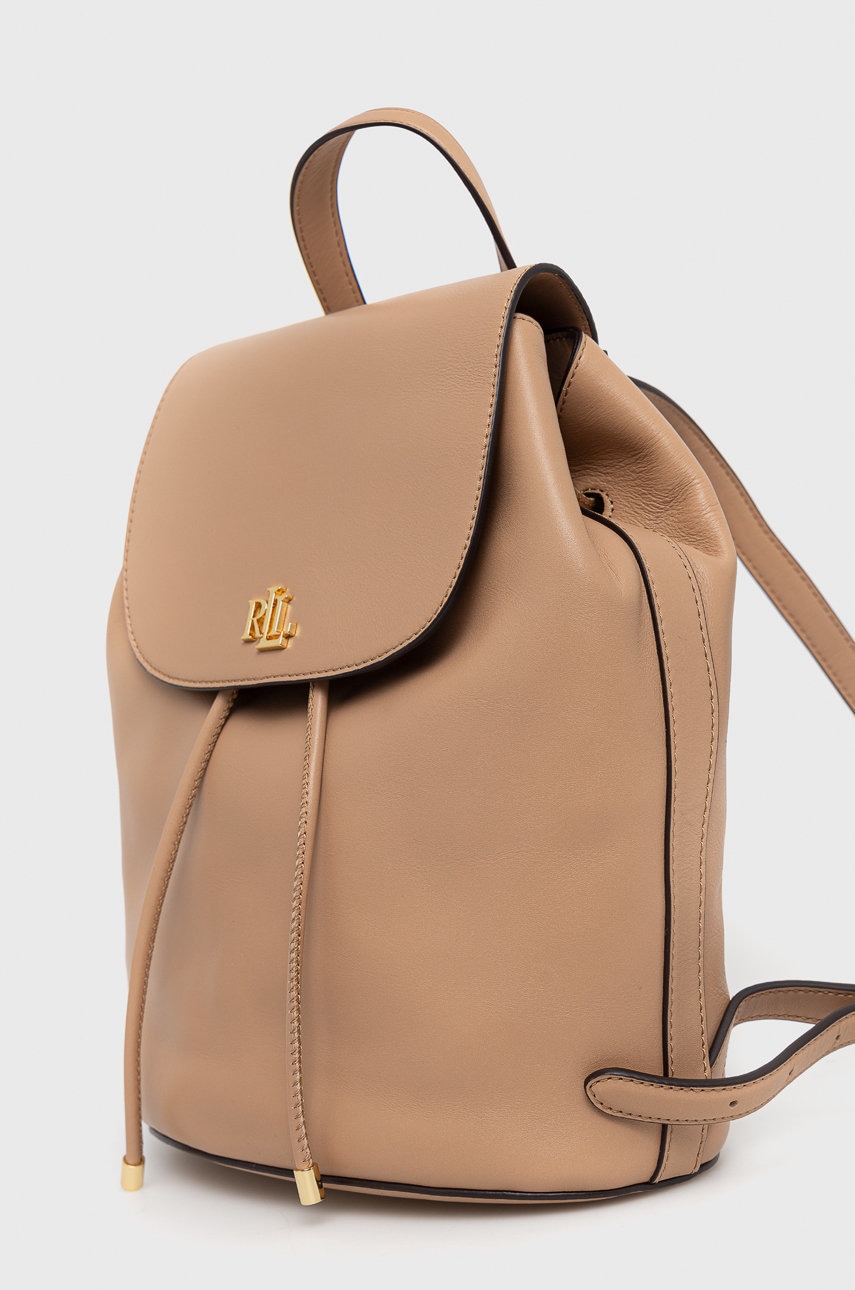 

Кожаный рюкзак Lauren Ralph Lauren женский цвет бежевый маленький однотонный