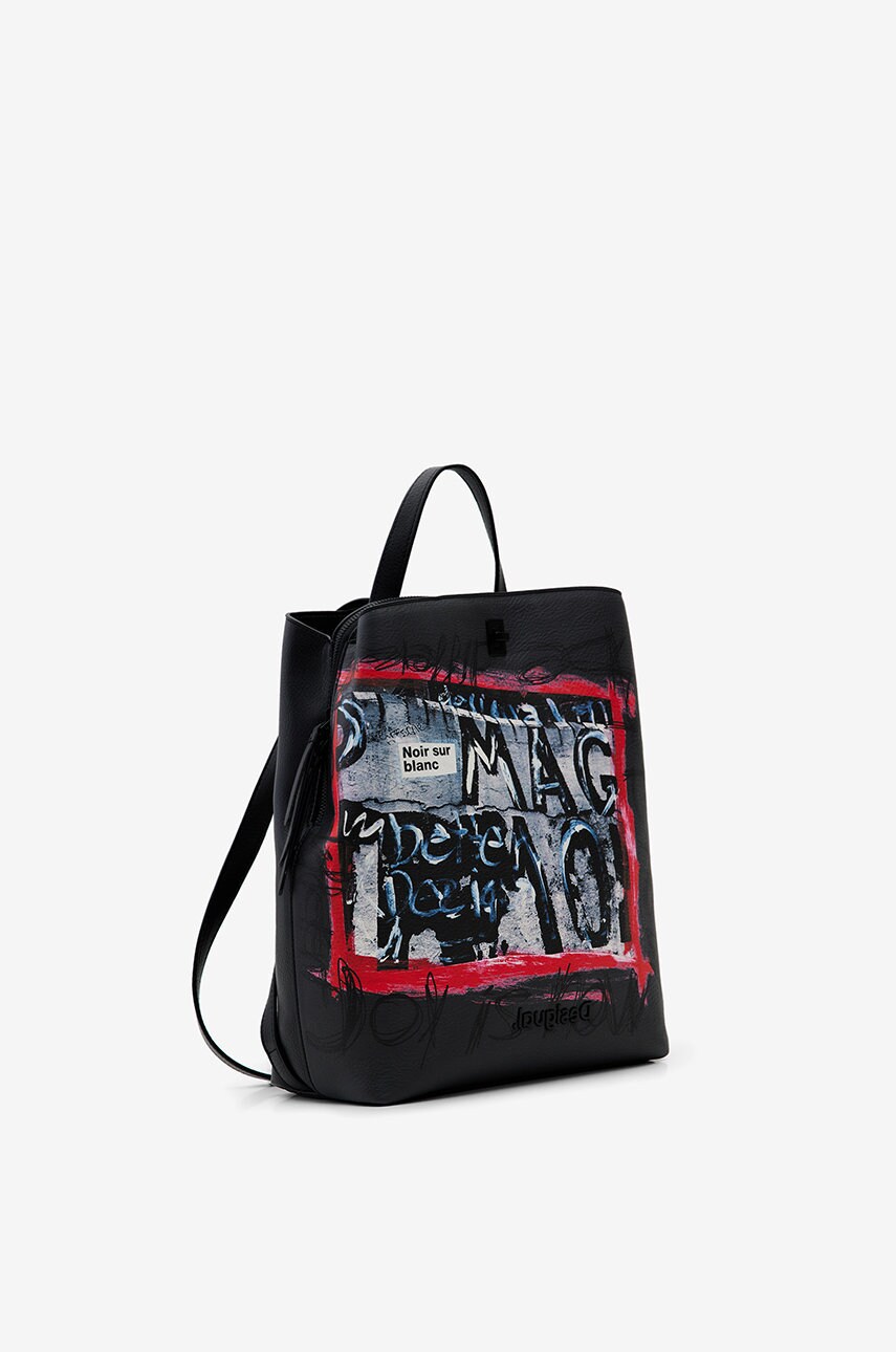 Desigual rucsac femei, culoarea negru, mare, cu imprimeu