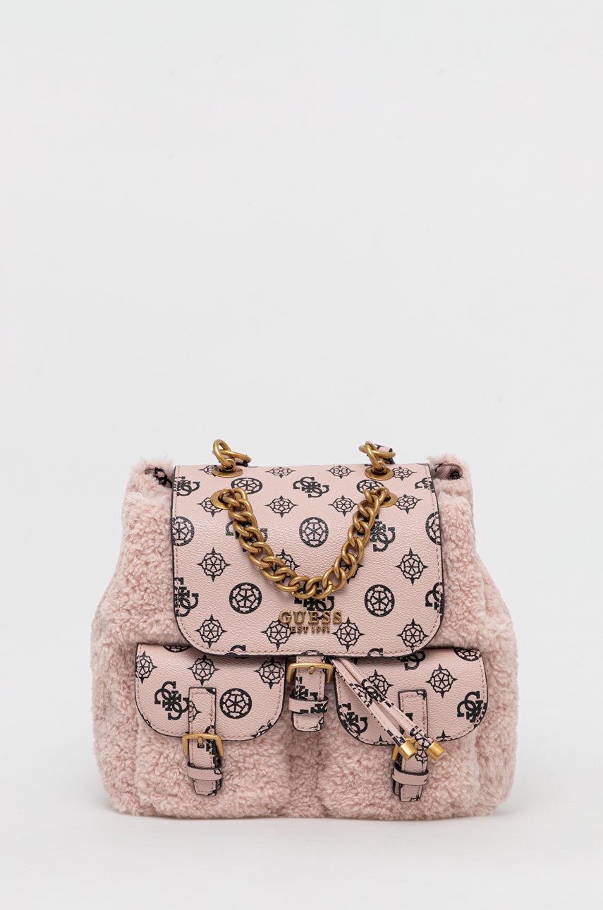 

Раница Guess в розово малък размер с десен, Розов