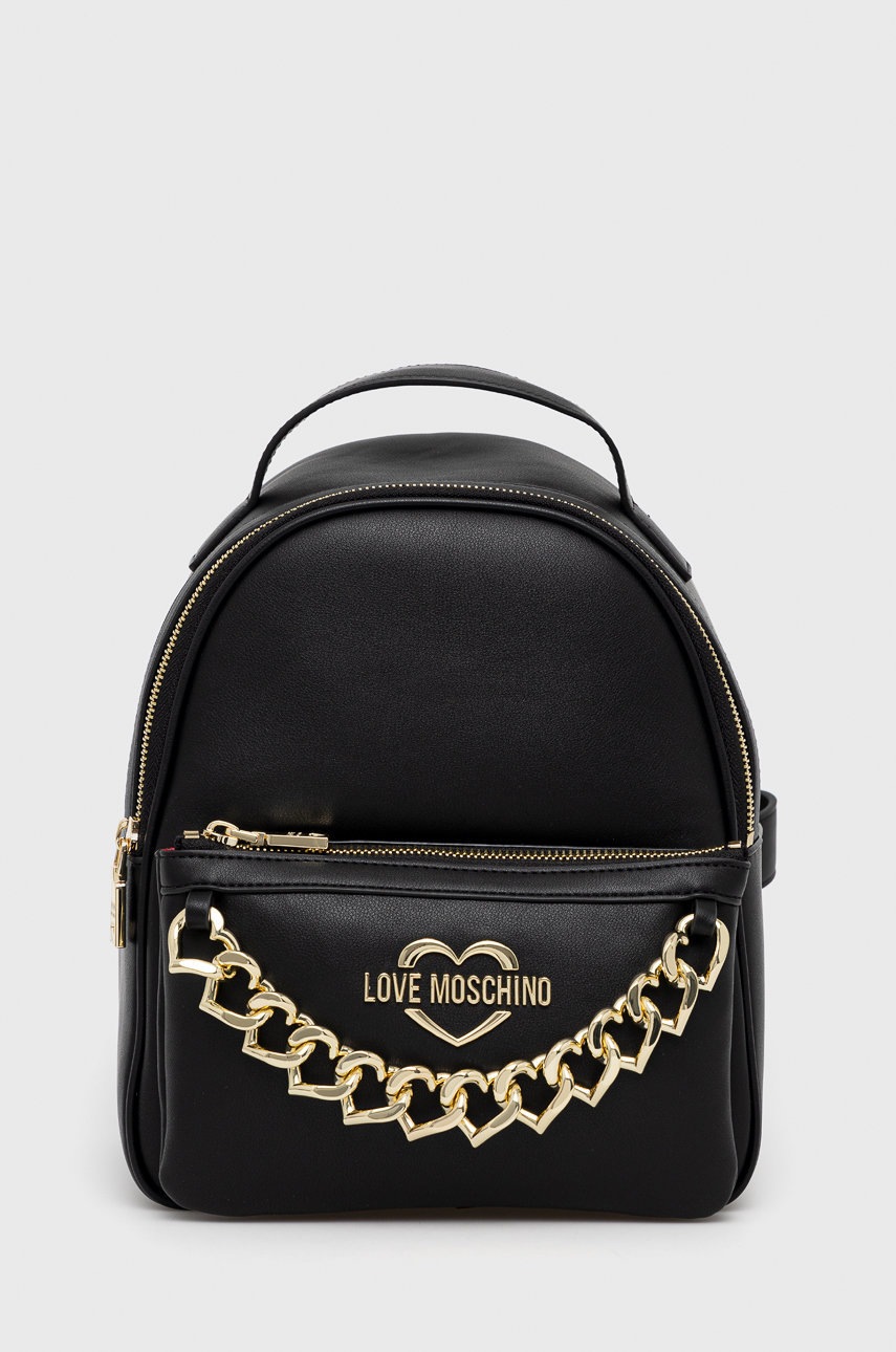 

Раница Love Moschino в черно малък размер с апликация, Черен