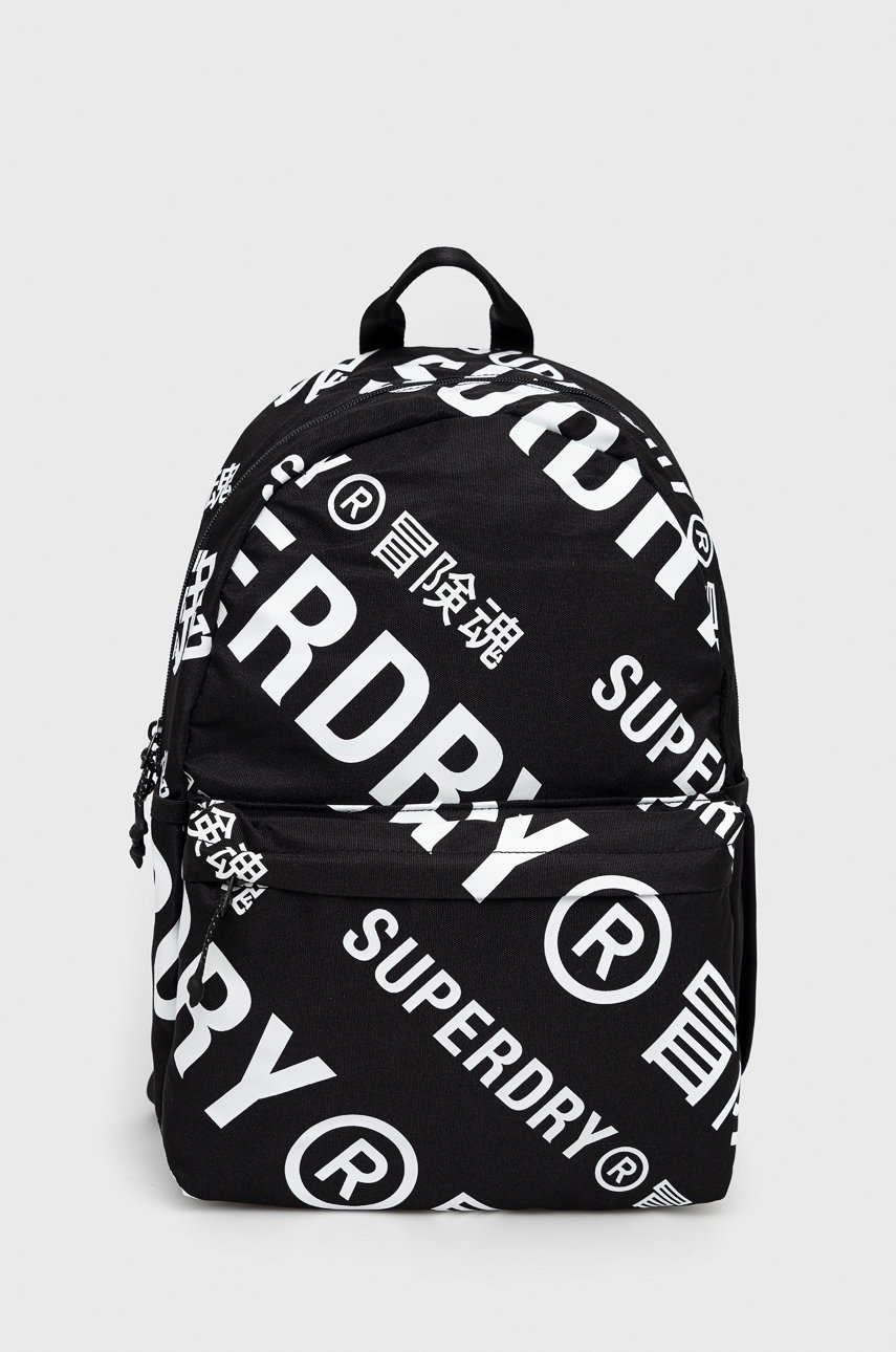 

Раница Superdry в черно голям размер с десен, Черен