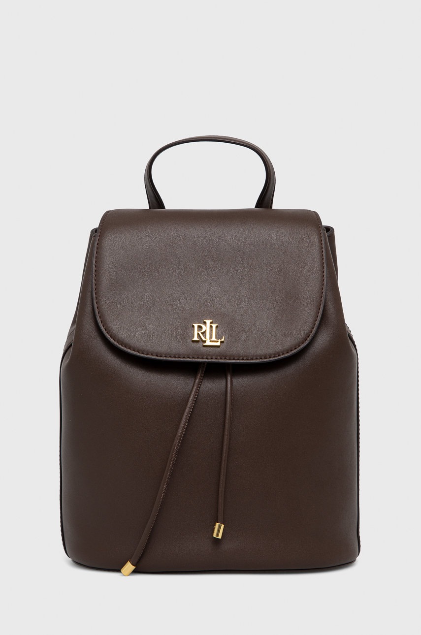 

Кожена раница Lauren Ralph Lauren в кафяво малък размер с изчистен дизайн, Кафяв