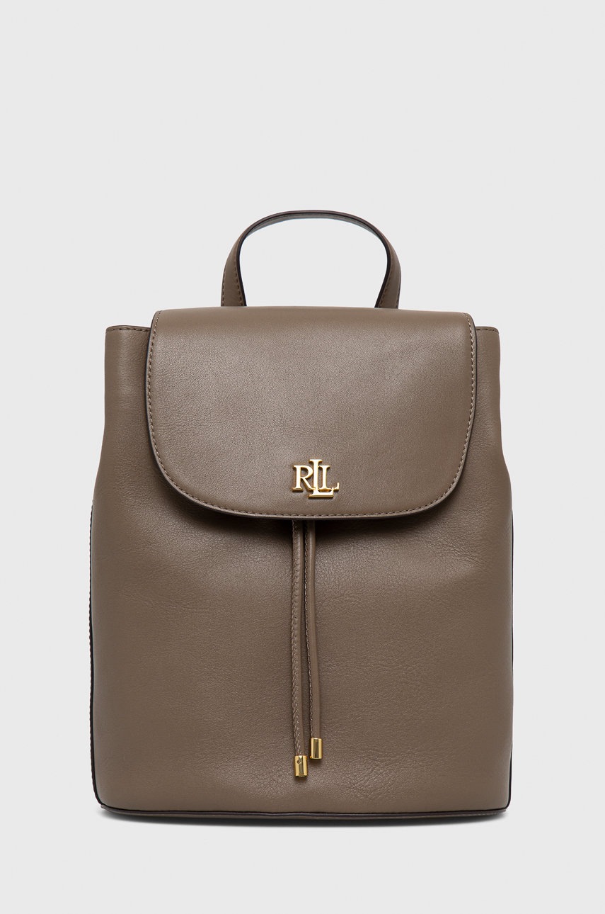 

Кожена раница Lauren Ralph Lauren в кафяво малък размер с изчистен дизайн, Кафяв