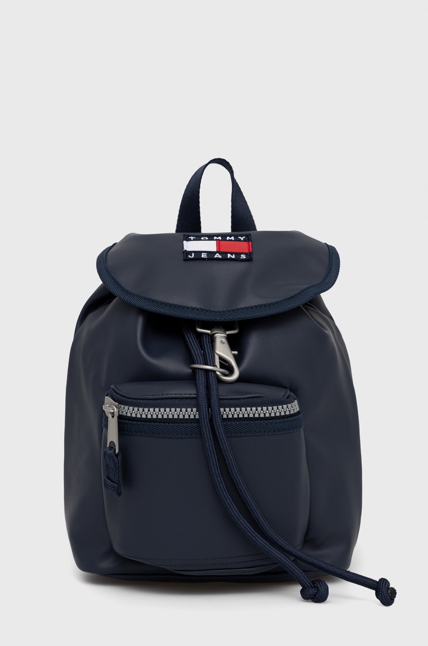 Tommy jeans rucsac femei, culoarea albastru marin, mic, cu imprimeu