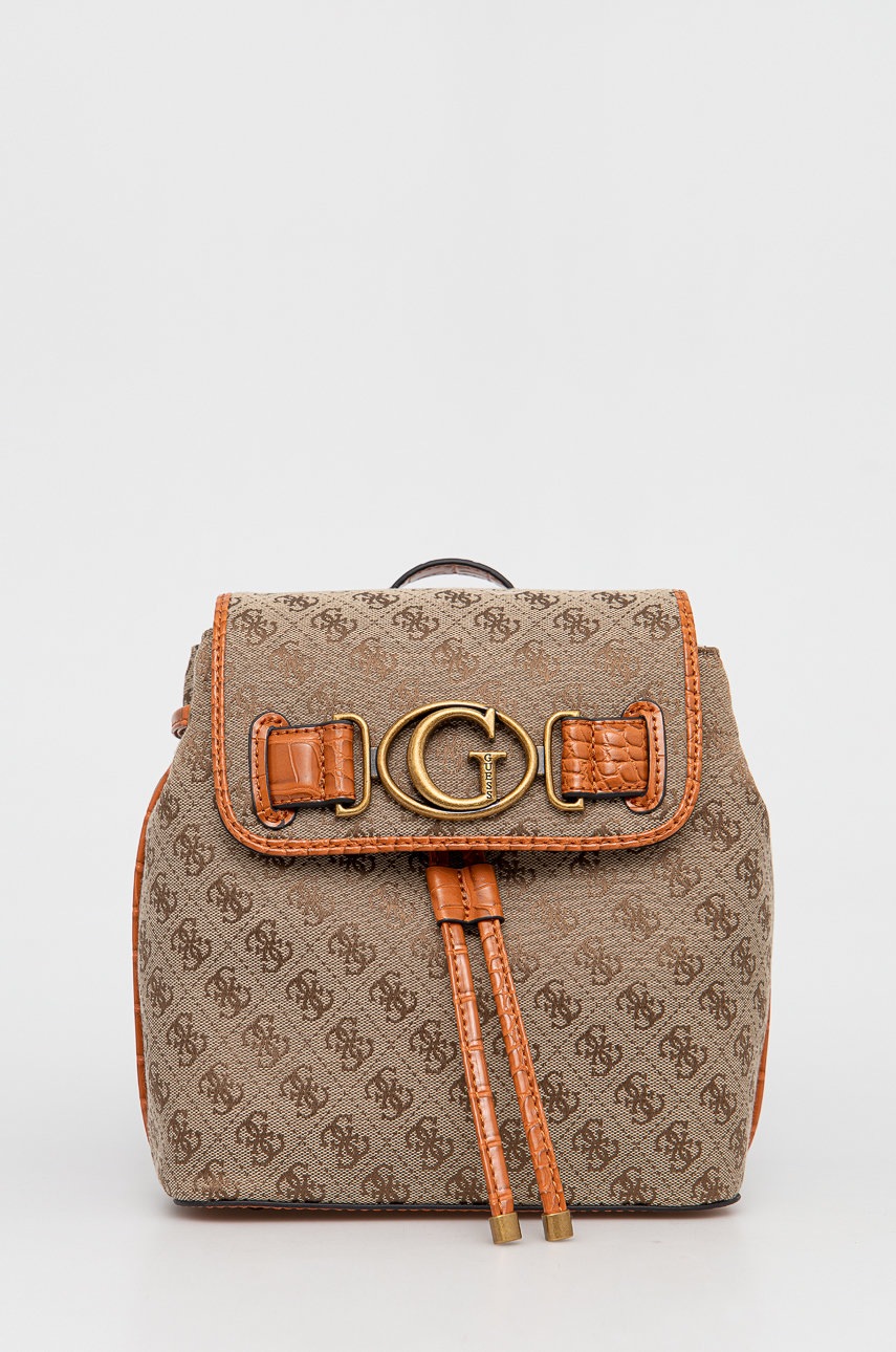 

Раница Guess в кафяво малък размер с десен, Кафяв