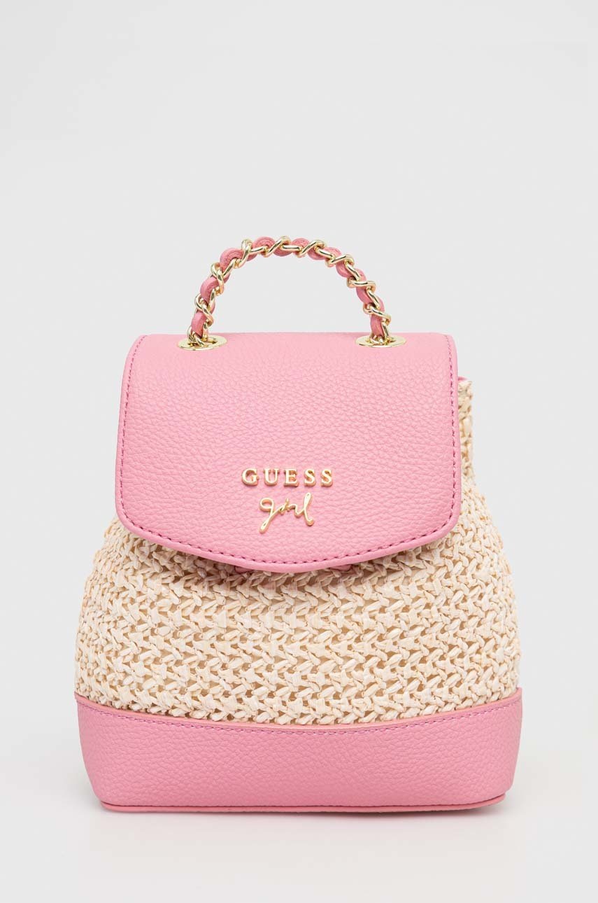 

Детска раница Guess в розово малък размер с десен, Розов
