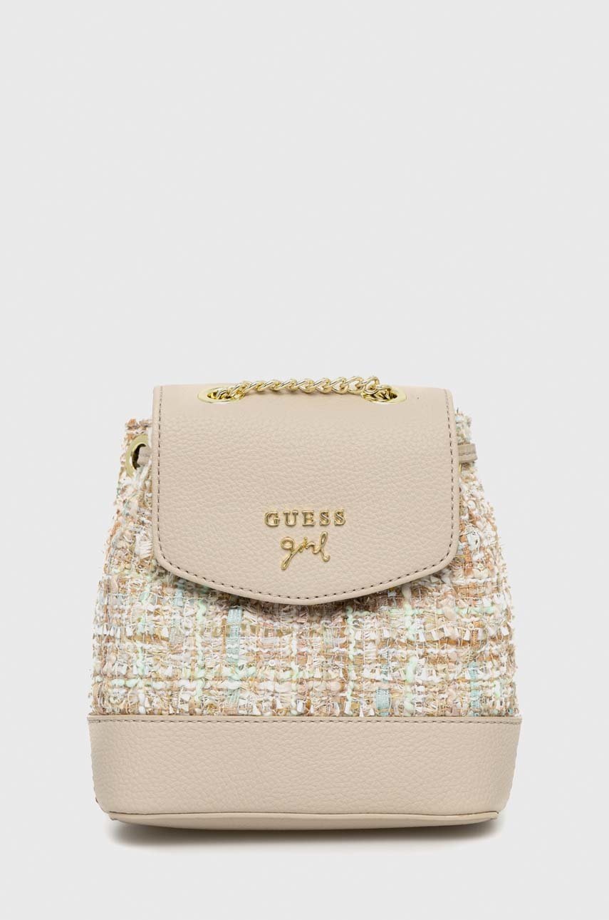 

Детска раница Guess в бежово малък размер с десен, Бежов