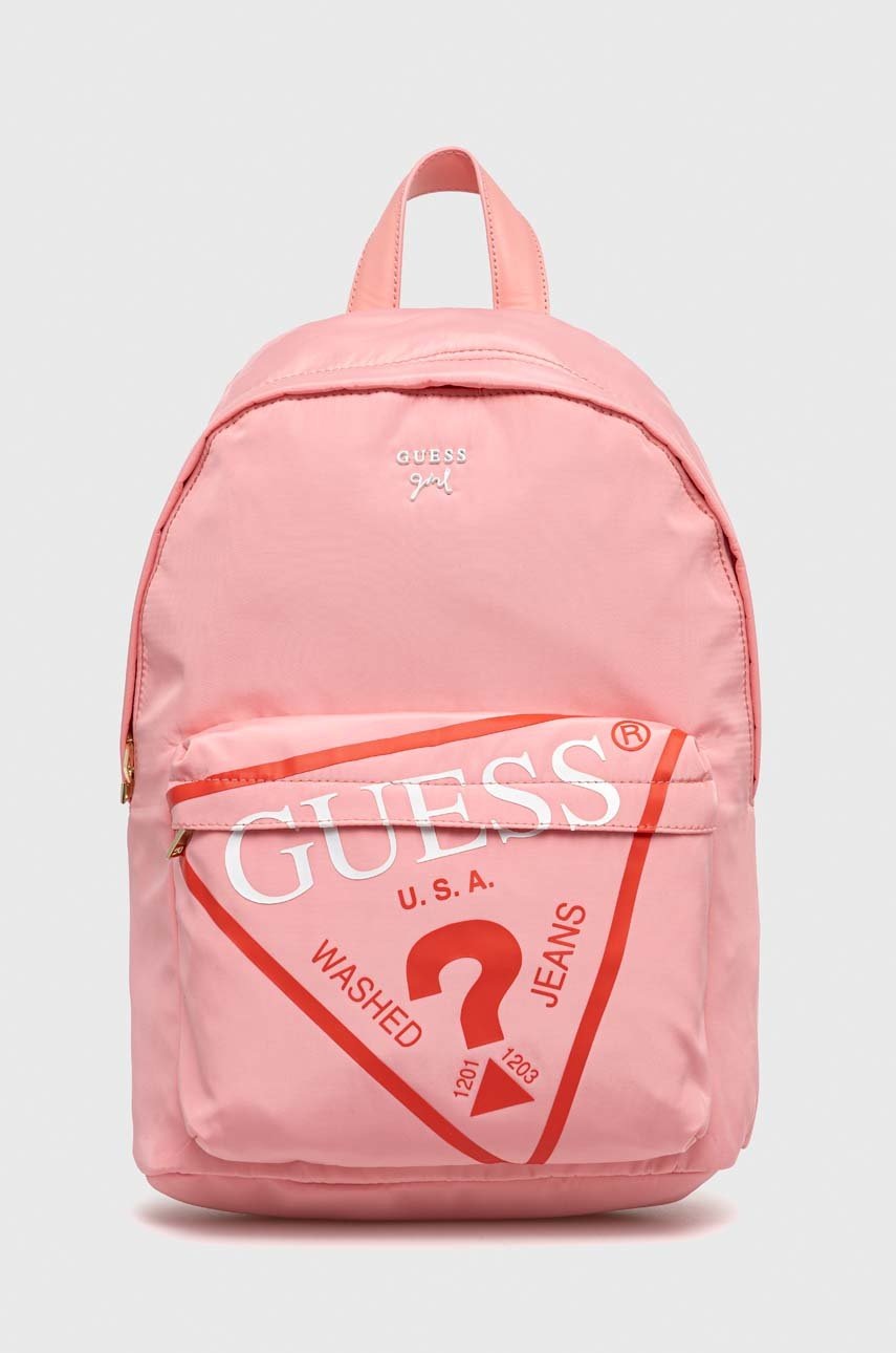 

Детска раница Guess в розово голям размер с принт, Розов