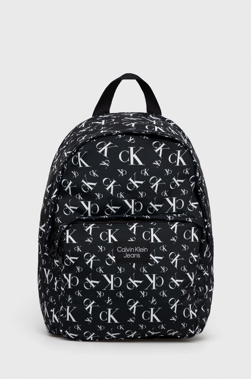 

Детска раница Calvin Klein Jeans в черно голям размер с десен, Черен
