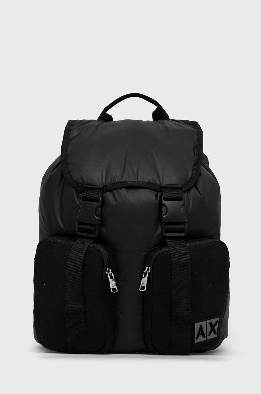 Armani Exchange plecak męski kolor czarny duży z aplikacją