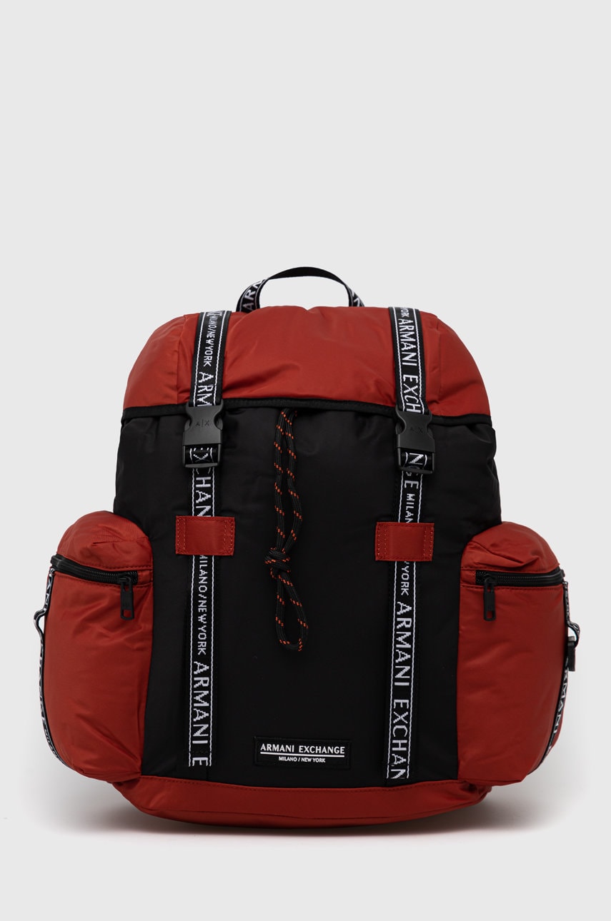 Armani Exchange rucsac barbati, culoarea rosu, mare, cu imprimeu