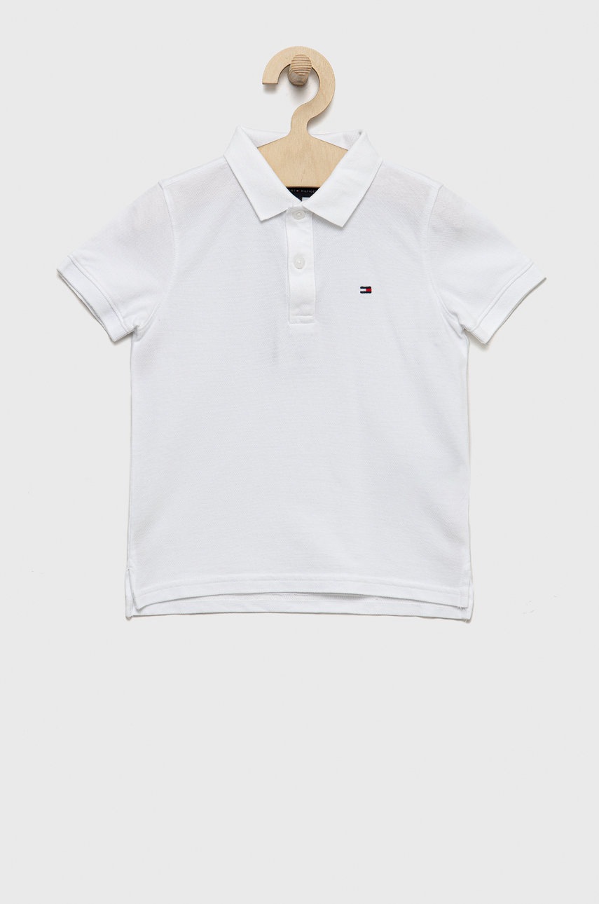 

Детска памучна тениска с яка Tommy Hilfiger в бяло с изчистен дизайн, Бял