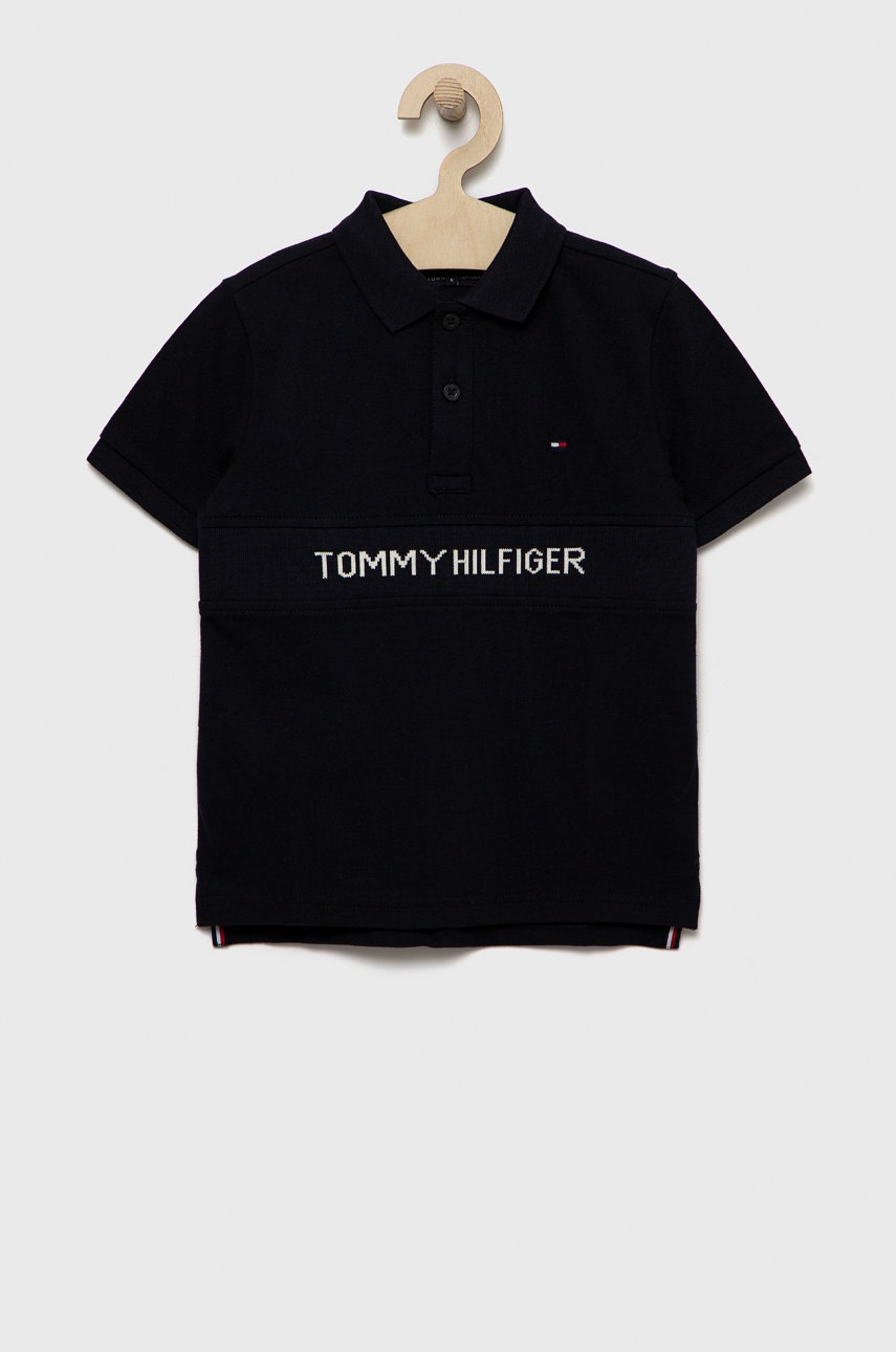 

Памучна тениска с яка Tommy Hilfiger в тъмносиньо с десен, Тъмносин