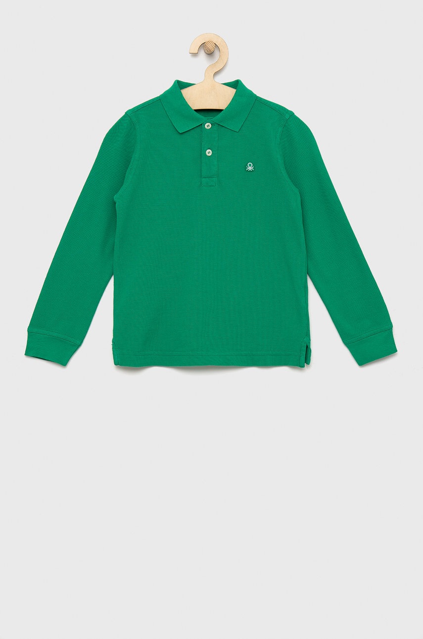 

Хлопковый детский лонгслив United Colors of Benetton цвет зелёный однотонный