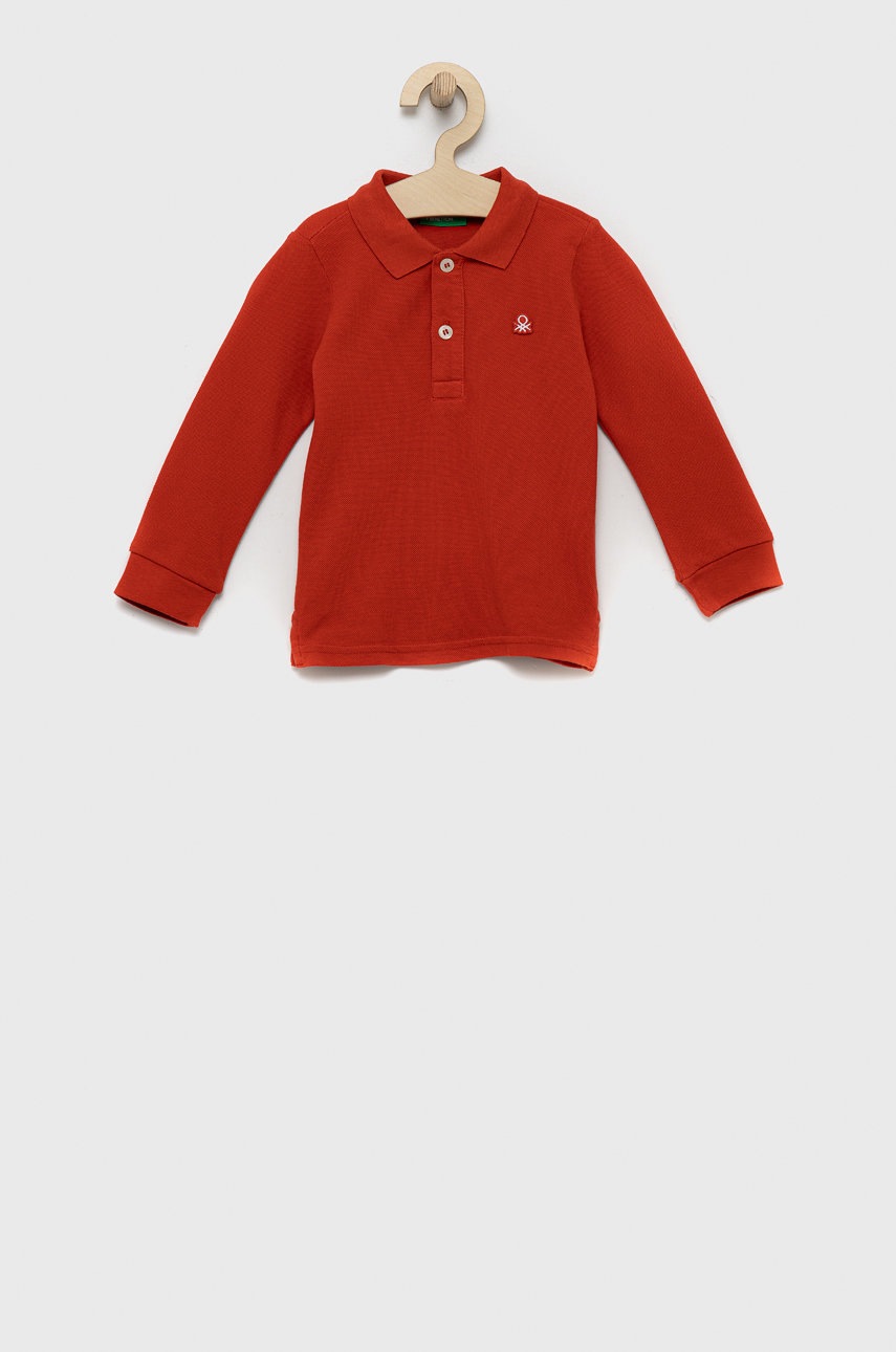 

Детска блуза с дълги ръкави United Colors of Benetton в червено с изчистен дизайн, Оранжев