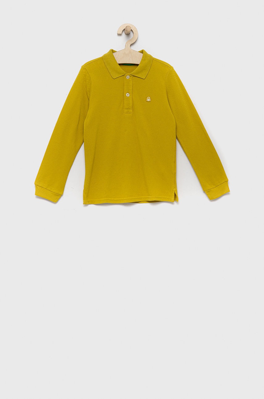 Хлопковый детский лонгслив United Colors of Benetton цвет зелёный однотонный Хлопковый детский лонгслив United Colors of Benetton цвет зелёный однотонный