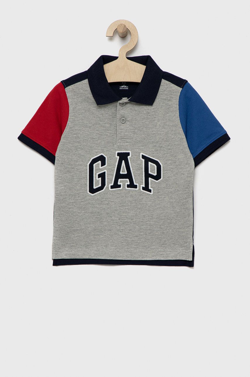GAP tricouri polo din bumbac pentru copii culoarea gri, cu imprimeu