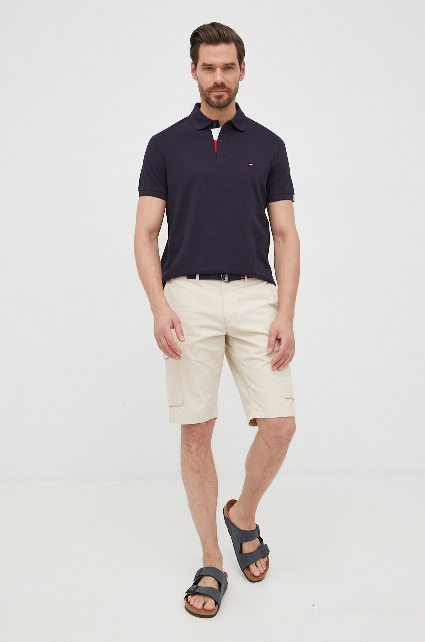 

Хлопковое поло Tommy Hilfiger цвет синий однотонный