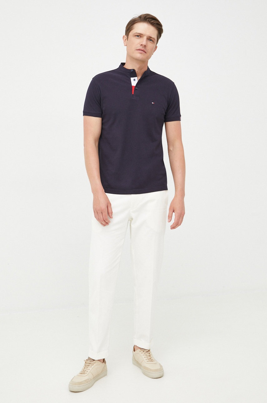 

Хлопковое поло Tommy Hilfiger цвет синий однотонный