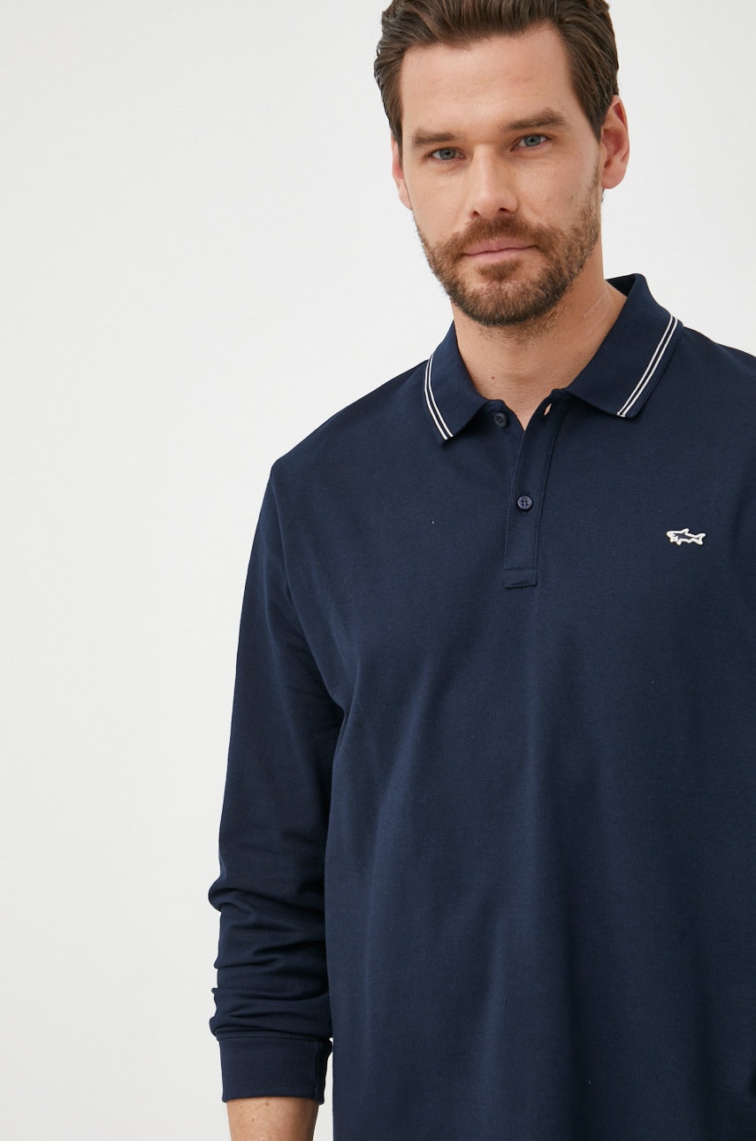 Paul&shark longsleeve din bumbac culoarea albastru marin, neted