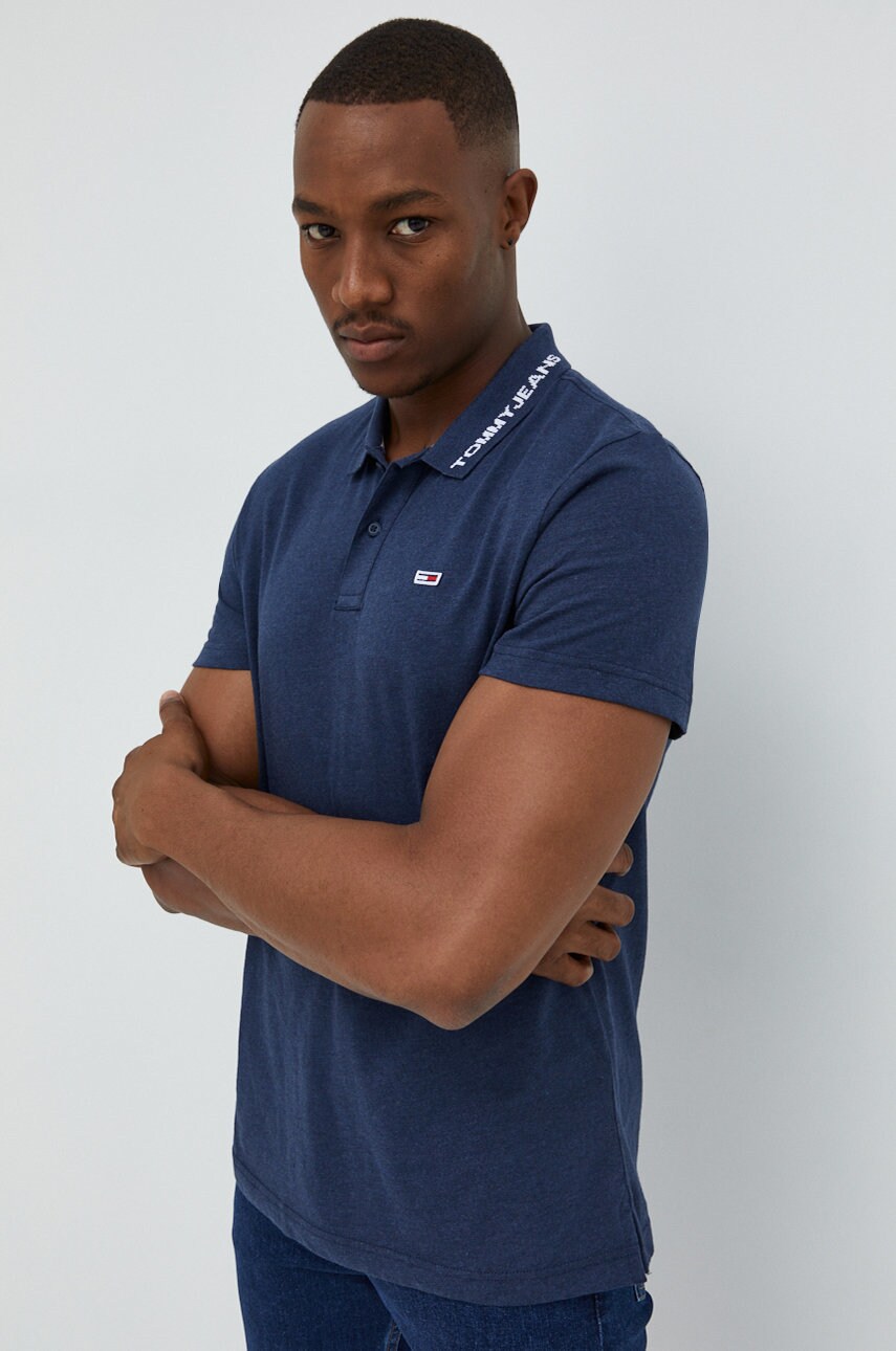 Tommy jeans tricou polo barbati, culoarea albastru marin, cu imprimeu