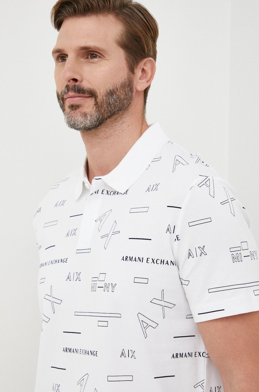 Armani Exchange tricou polo barbati, culoarea alb, modelator answear.ro