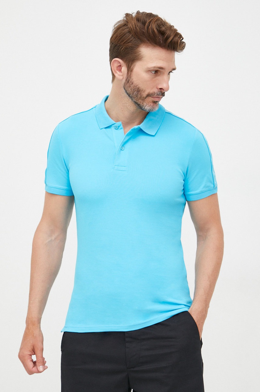 

Тениска с яка Calvin Klein Jeans с апликация, Син