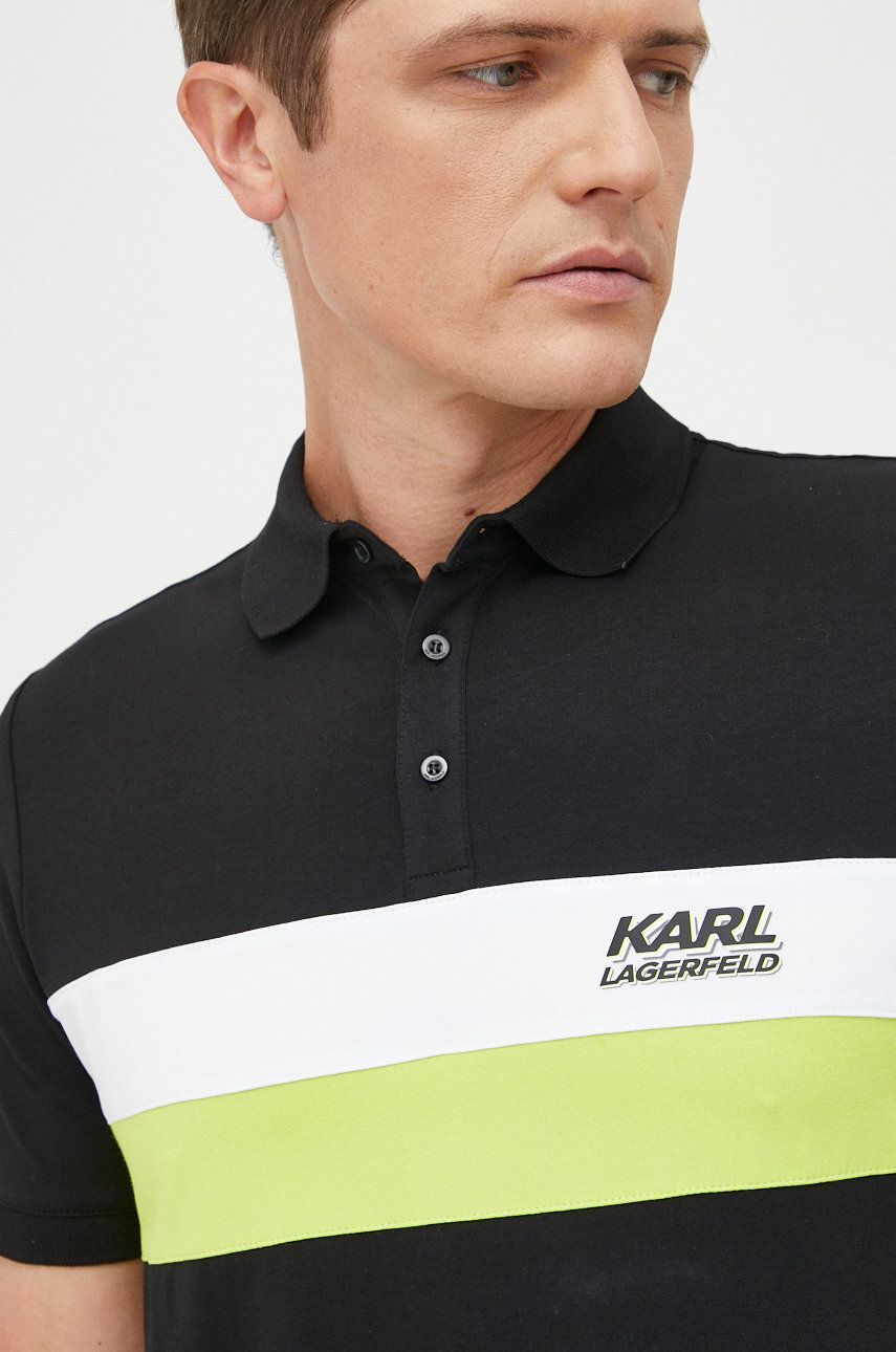 Karl Lagerfeld tricou polo barbati, culoarea negru, cu imprimeu