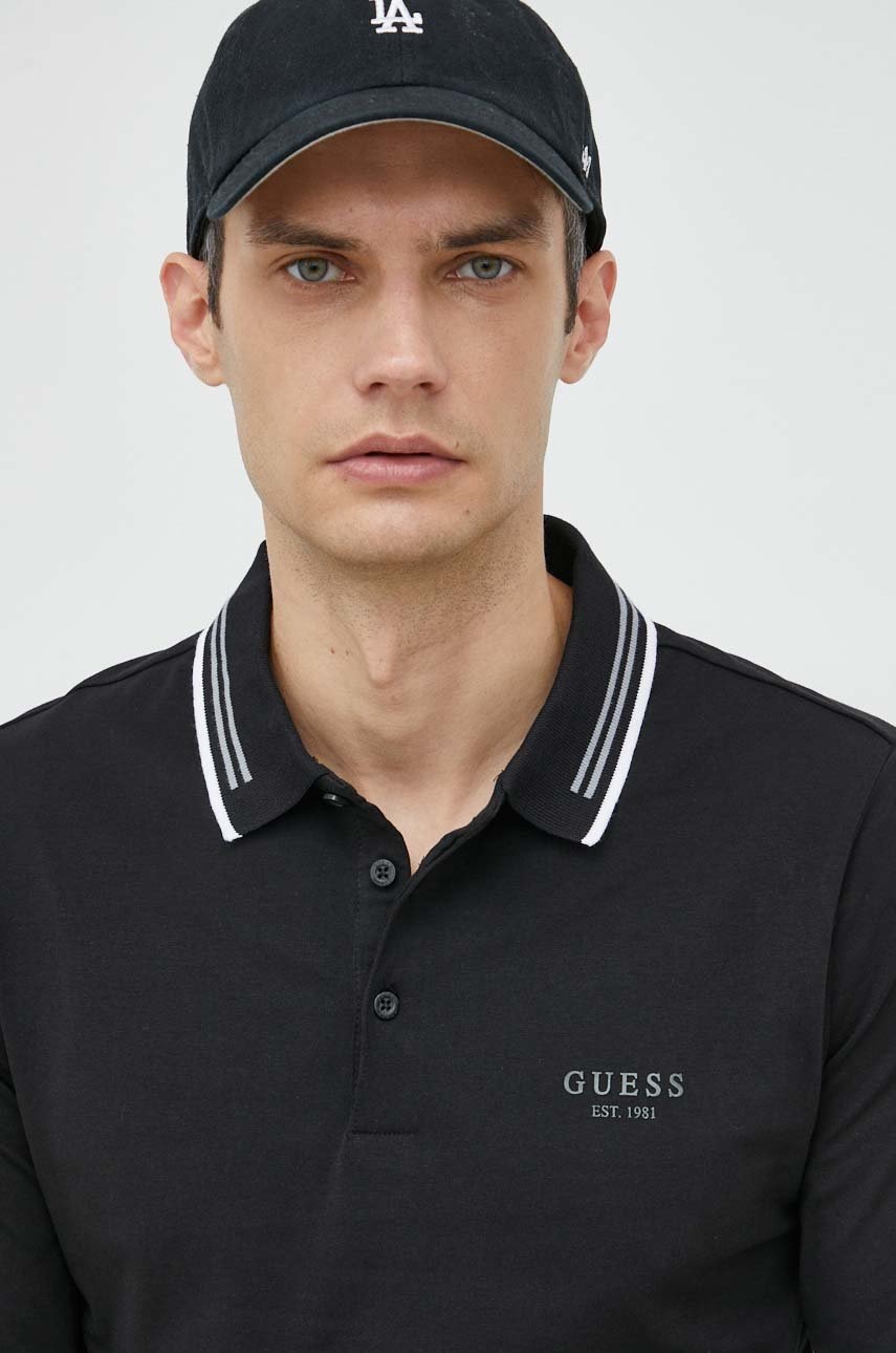 

Лонгслів Guess чоловічий колір чорний однотонний