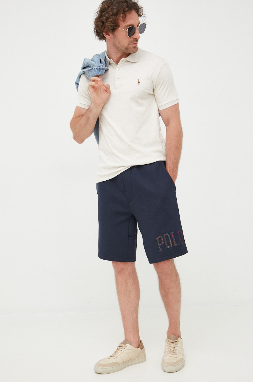 

Хлопковое поло Polo Ralph Lauren цвет бежевый меланж