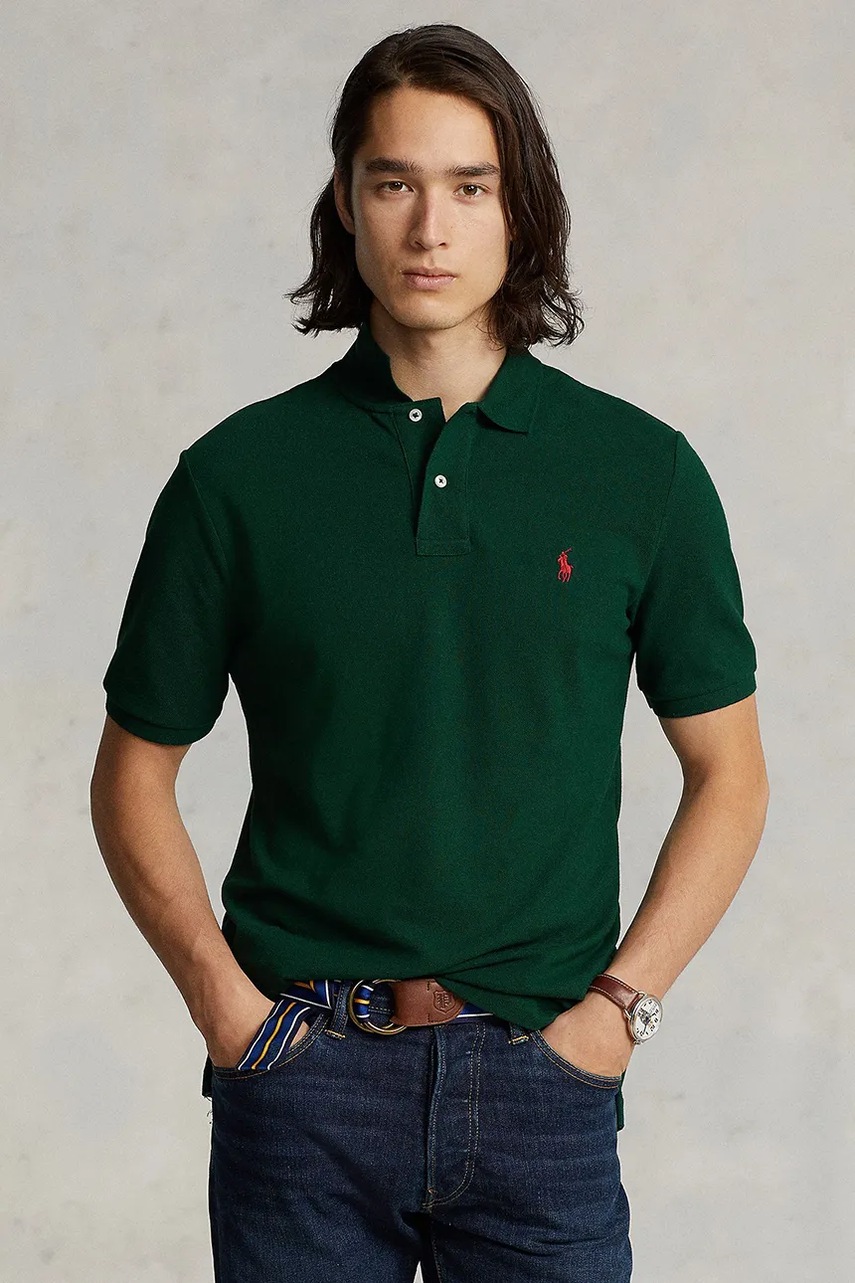 Polo Ralph Lauren polo bawełniane 710795080018 kolor zielony gładki