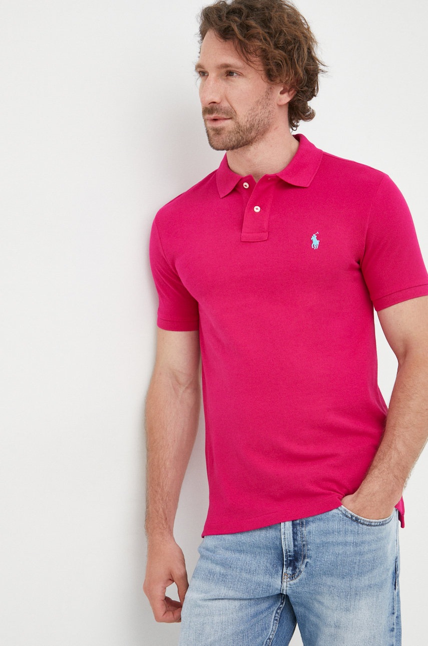 

Памучна тениска с яка Polo Ralph Lauren в розово с изчистен дизайн, Розов