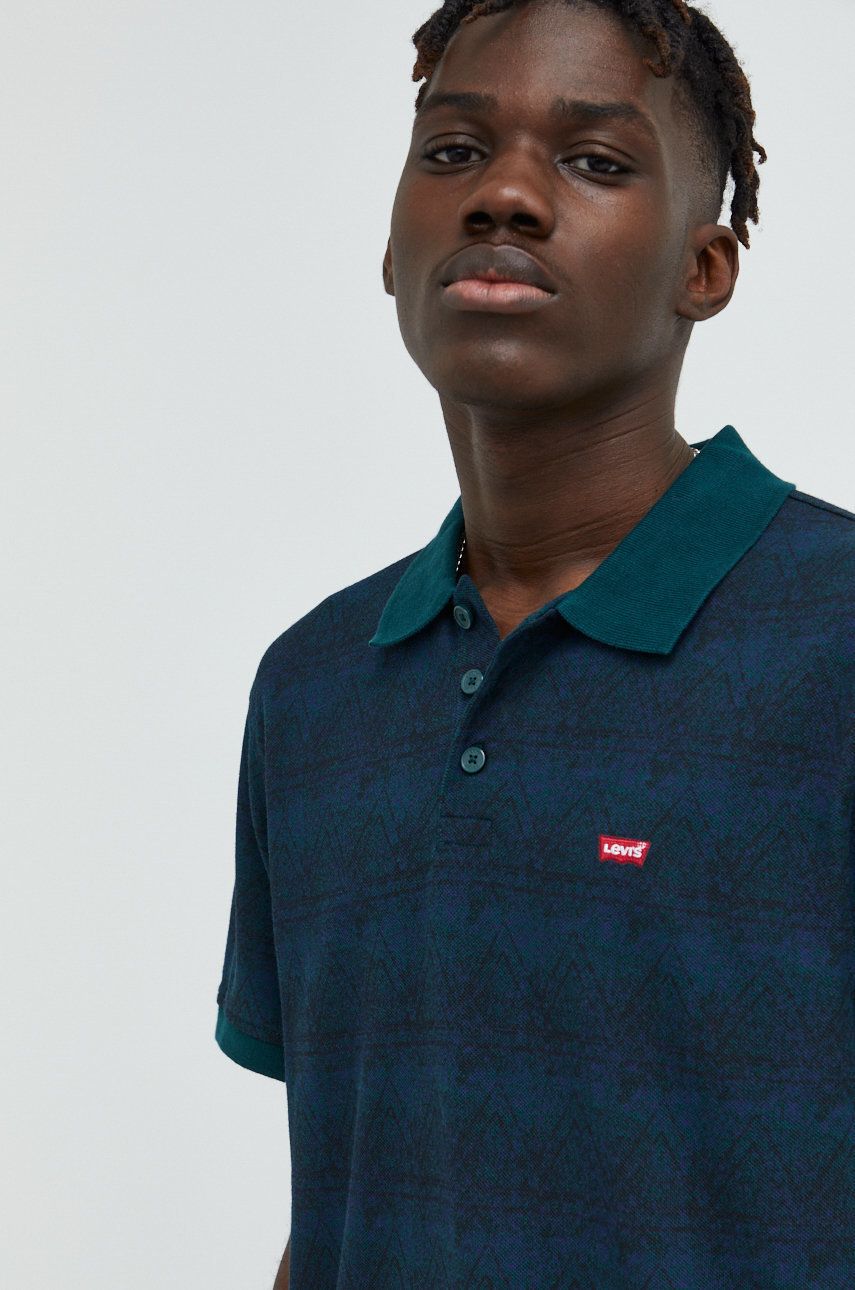 Levi's polo bawełniane kolor granatowy wzorzysty