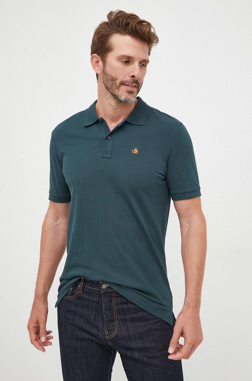 Scotch & soda polo de bumbac culoarea verde, neted