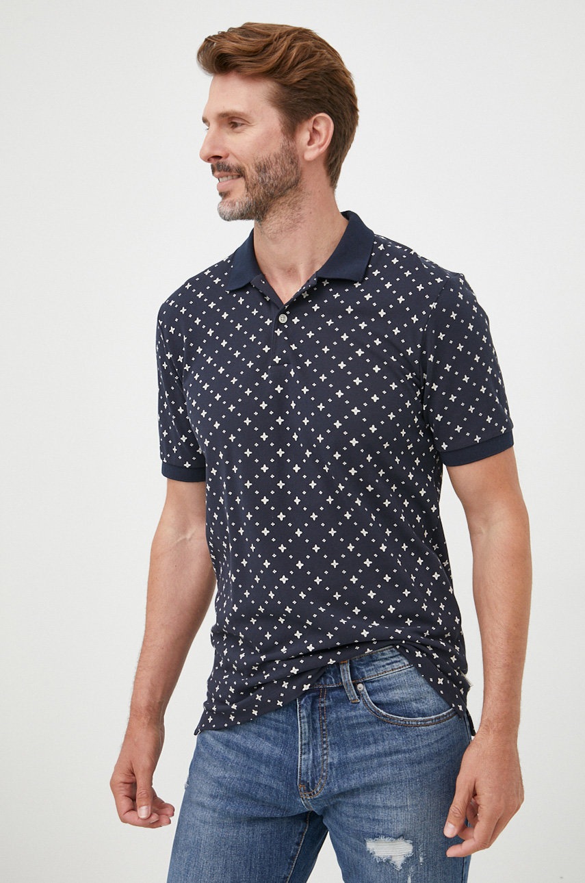 

Памучна тениска с яка Scotch & Soda в тъмносиньо с десен, Тъмносин