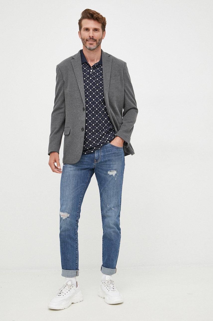 

Бавовняне поло Scotch & Soda колір синій візерунок