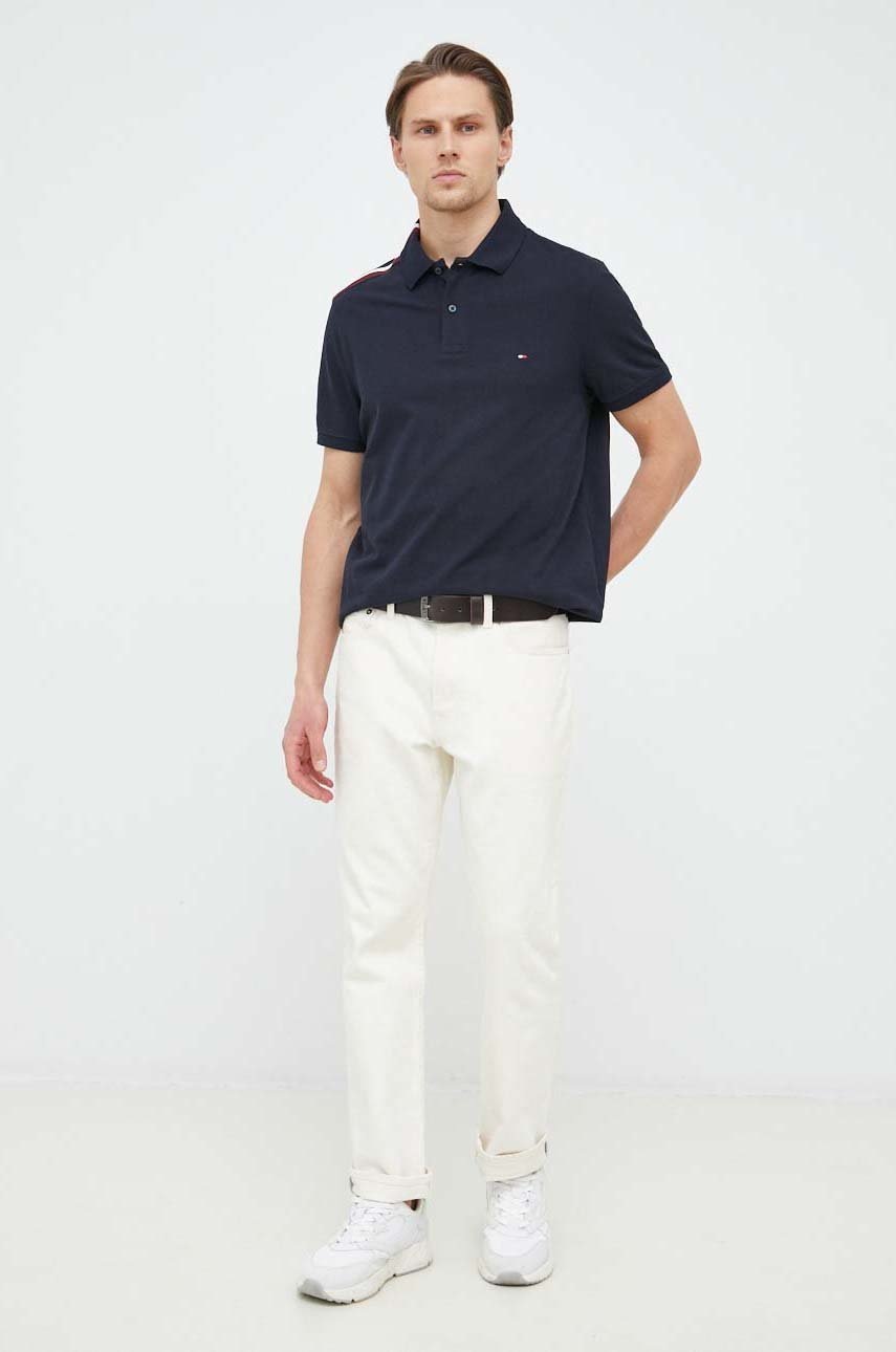 

Хлопковое поло Tommy Hilfiger цвет синий однотонный