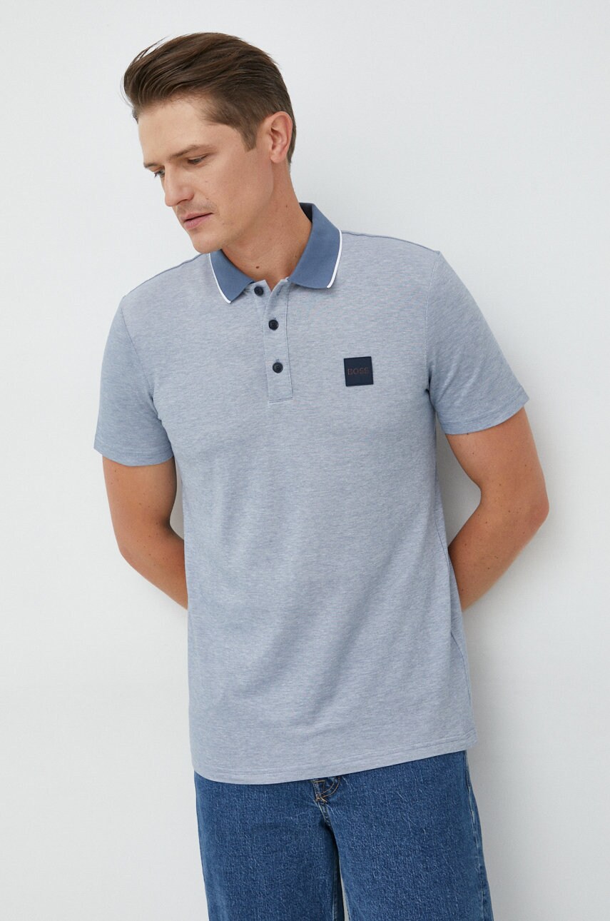 Boss polo de bumbac boss casual, culoarea violet, melanj