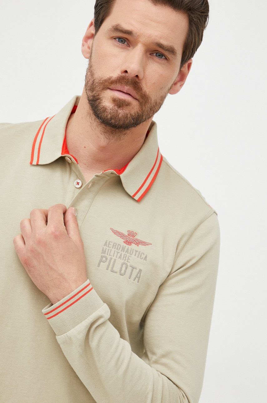 Aeronautica militare longsleeve barbati, culoarea bej, cu imprimeu
