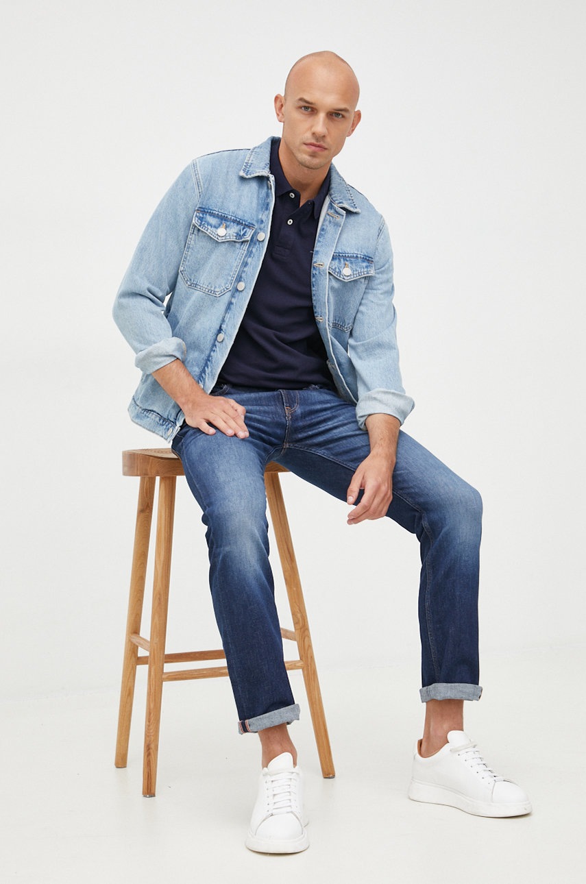 Βαμβακερό μπλουζάκι πόλο United Colors of Benetton χρώμα: ναυτικό μπλε φωτογραφία