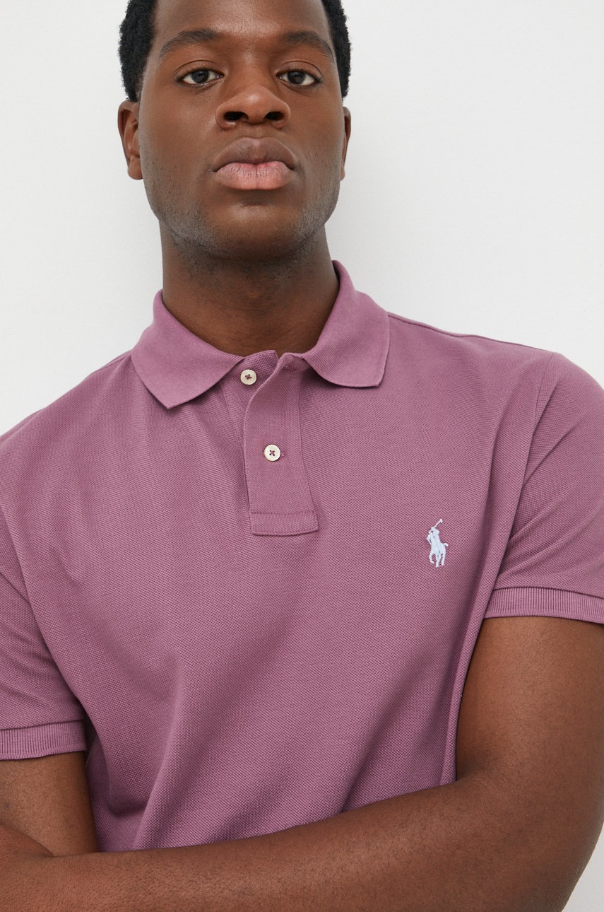 

Памучна тениска с яка Polo Ralph Lauren в лилаво с изчистен дизайн, Виолетов