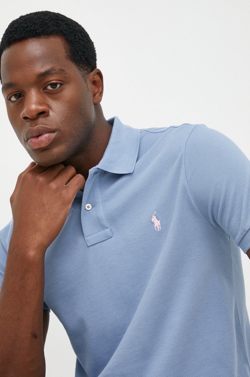 

Памучна тениска с яка Polo Ralph Lauren с изчистен дизайн, Син