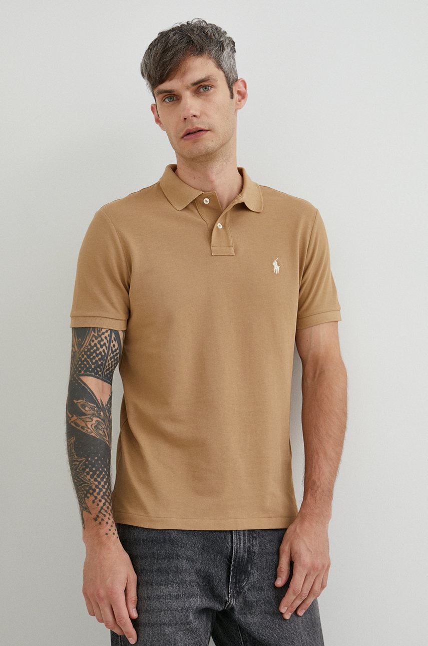 

Памучна тениска с яка Polo Ralph Lauren в бежово с изчистен дизайн, Бежов