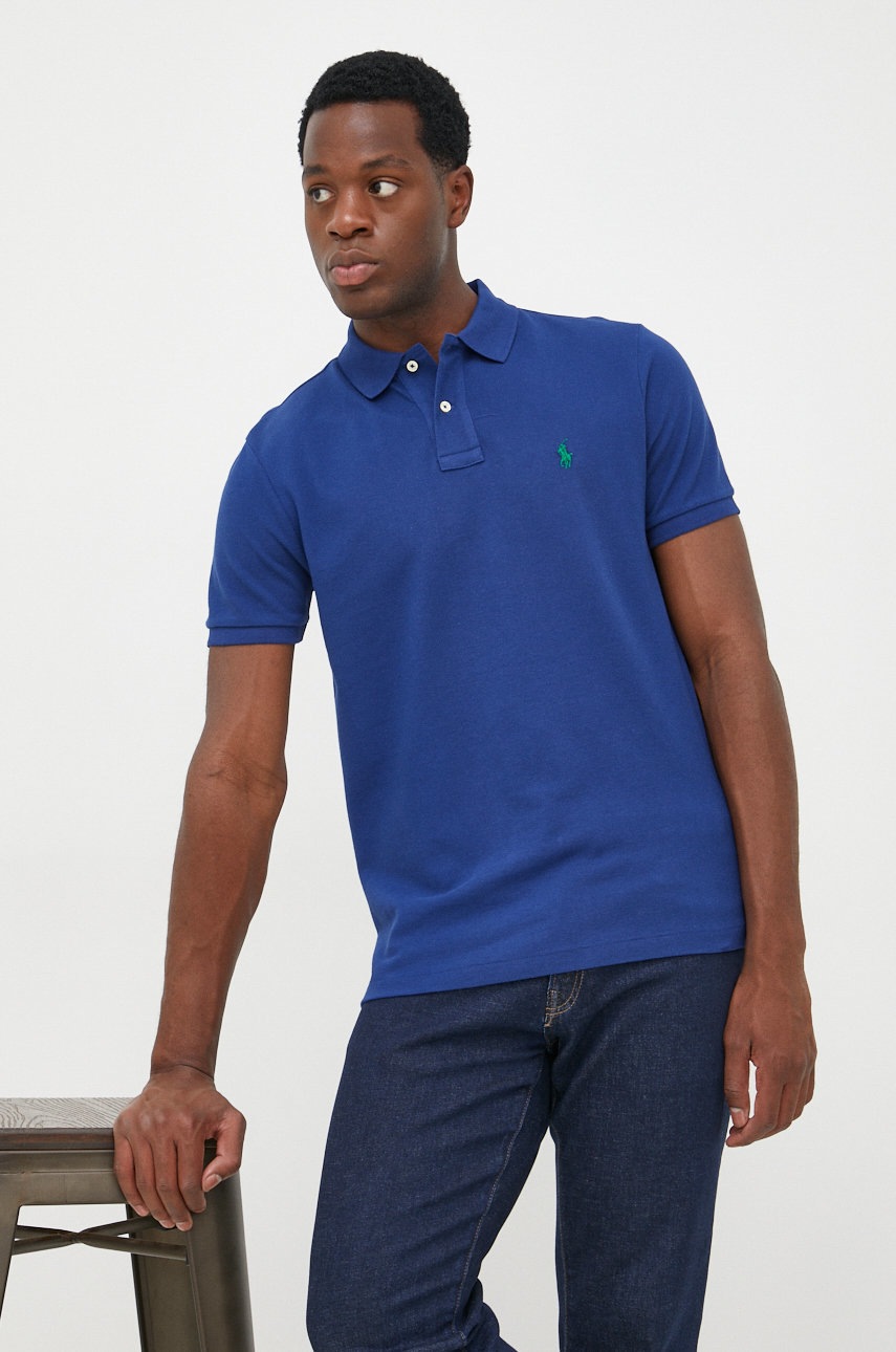 

Памучна тениска с яка Polo Ralph Lauren в тъмносиньо с изчистен дизайн, Тъмносин