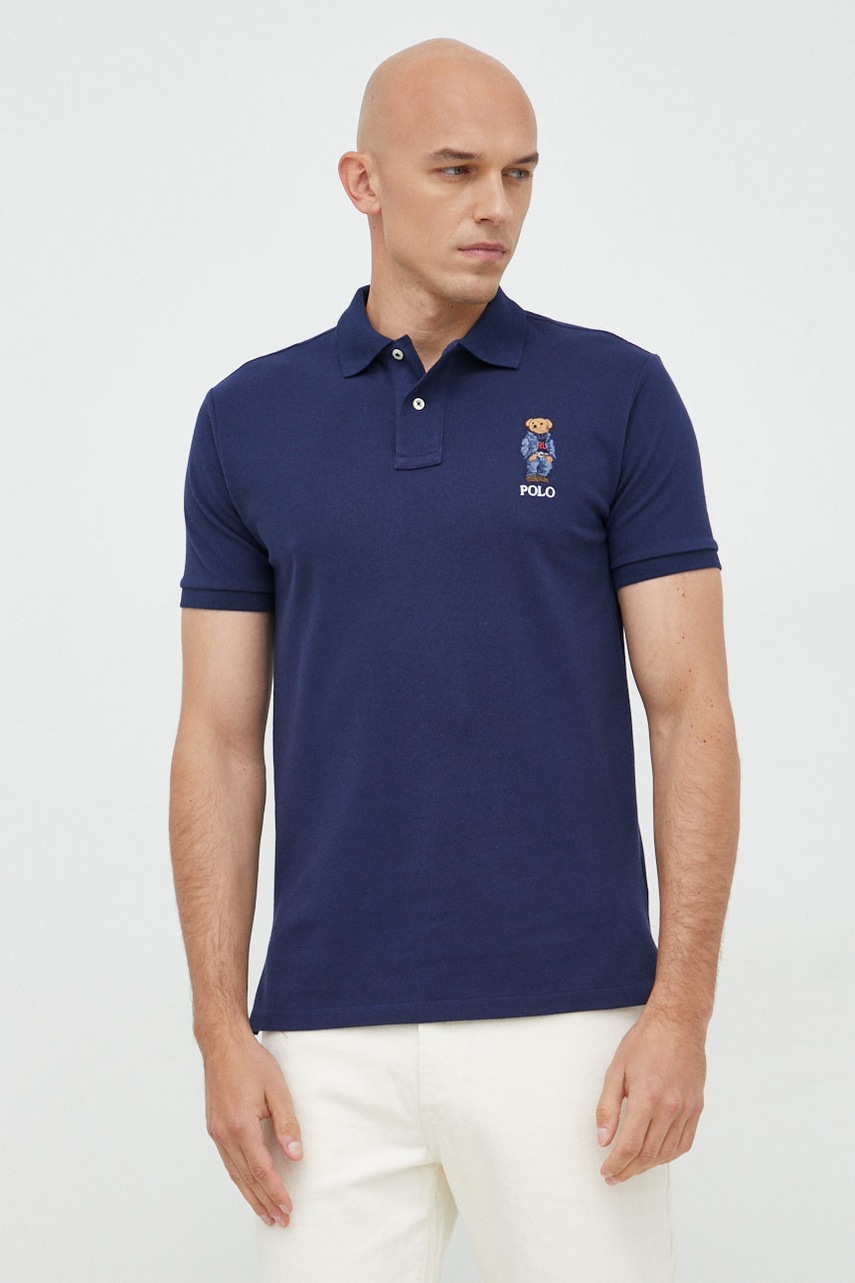 

Памучна тениска с яка Polo Ralph Lauren в тъмносиньо с апликация, Тъмносин