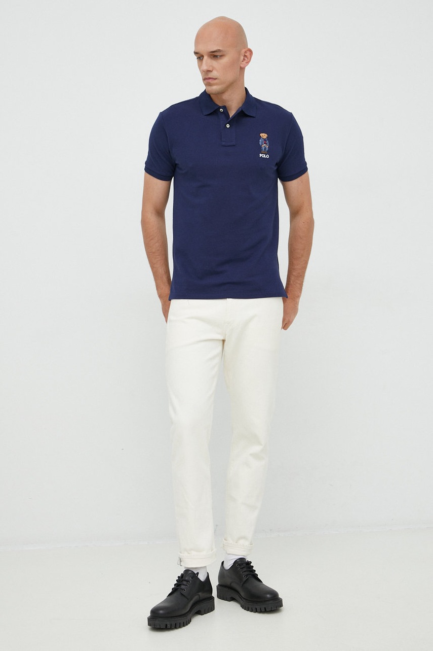 

Хлопковое поло Polo Ralph Lauren цвет синий с аппликацией