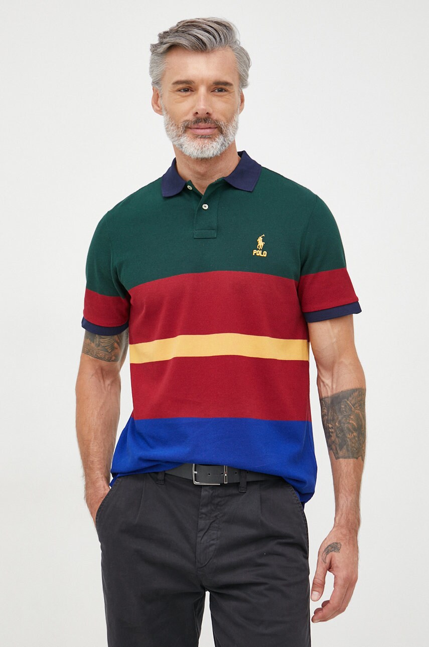 

Памучна тениска с яка Polo Ralph Lauren в зелено с апликация, Зелен