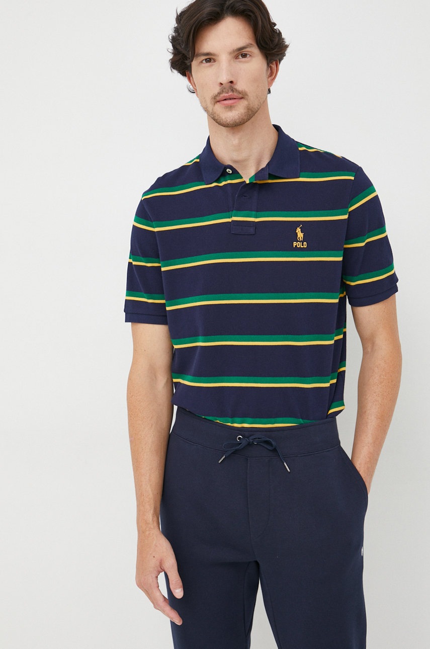 

Хлопковое поло Polo Ralph Lauren цвет синий узорный
